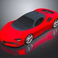 Red Sports Car With Sleek Design Black Roof And Alloy Wheels On Reflective Surface