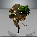 Orange Robot Character With Green Eyes And Leaves Holding Sunflower Pot On Transparent Base