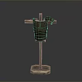 Medieval Weapon Brown Armor Displayed on Wooden Stand with Rustic Finish