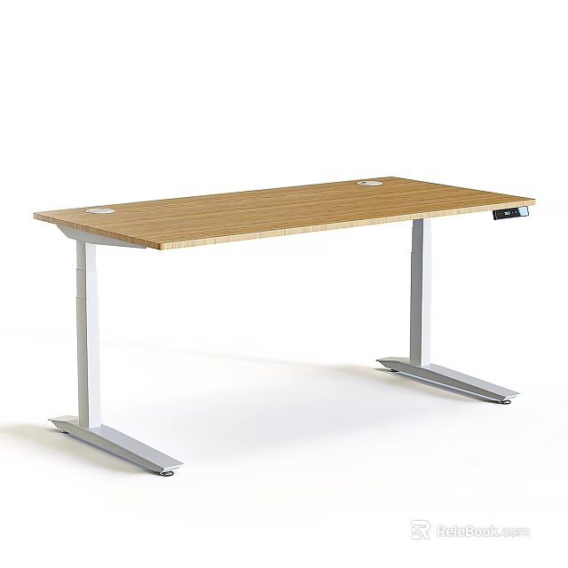 Modern Home Office Table And Chair Set With Wooden Desktop And Metal Frame 3d model 