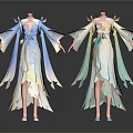 Traditional Style Dresses Two Pieces Blue White Green White With Elegant Sleeves And Floral Patterns