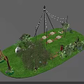 Outdoor Garden Relaxation Area With Green Grass Foliage Tent Seating And String Lights