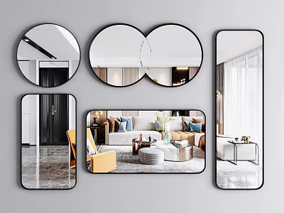 Stylish Decorative Mirrors in Various Shapes for Modern Home Interior Design 3d model
