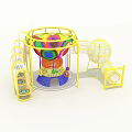 Colorful Playground Equipment With Yellow Frame Spherical Structure Slide And Climbing Net 3d model