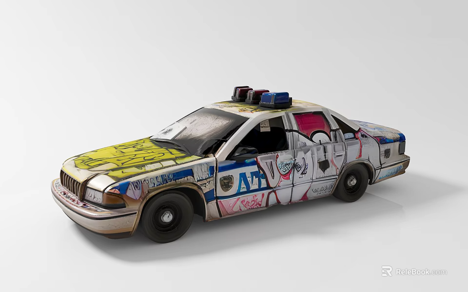 Police Car With Colorful Graffiti ATF Logo And Roof Lights Exterior Design 3d model 