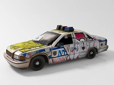 American police car graffiti decoration waste car toy beauty Chen decoration game scene atmosphere props dress up decoration accessories 3d model