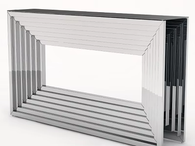 Silver Modern Sleek Metal Console Table With Striped Geometric Design For Entryway 3d model
