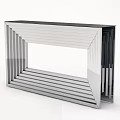 Silver Modern Sleek Metal Console Table With Striped Geometric Design For Entryway