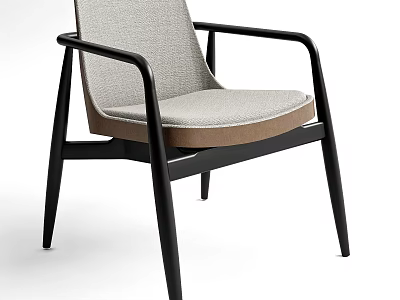 Modern Minimalist Dining Chair With Black Frame Light Gray Fabric Backrest and Seat 3d model
