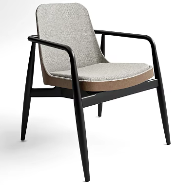 Modern Minimalist Dining Chair With Black Frame Light Gray Fabric Backrest and Seat 3d model