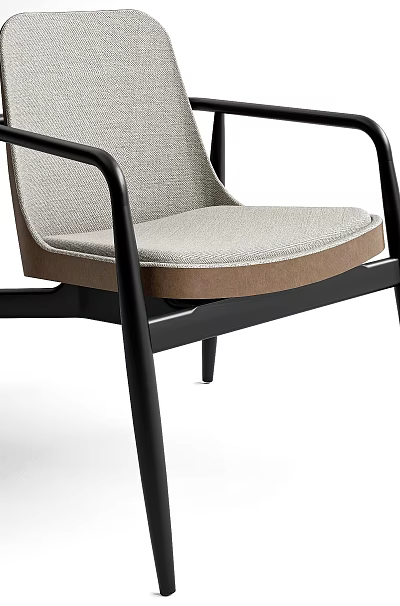 Modern Minimalist Dining Chair With Black Frame Light Gray Fabric Backrest and Seat 3d model