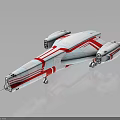 Futuristic White and Red Striped Spaceship with Sleek Aerodynamic Design for Interstellar Exploration