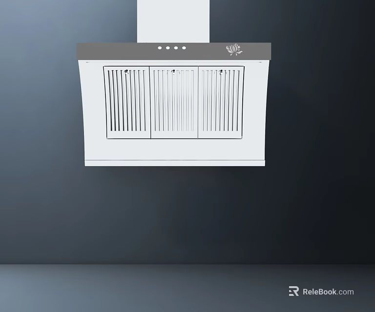 Sleek White Range Hood With Silver Top And Vents On Dark Wall Surface 3d model 