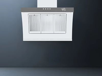 Sleek White Range Hood With Silver Top And Vents On Dark Wall Surface 3d model