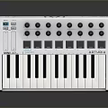 Electronic Music Synthesizer With Black White Keyboard Keys And Control Knobs 3d model