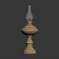 Vintage Brass Oil Lamp Furniture With Decorative Base And Lit Wick
