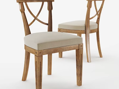Classic Wooden Dining Chairs With Cross Back Design And Light Beige Padded Seat 3d model