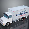 White Box Truck with Colchoes Ortobom Logo on Side and Reflective Surface