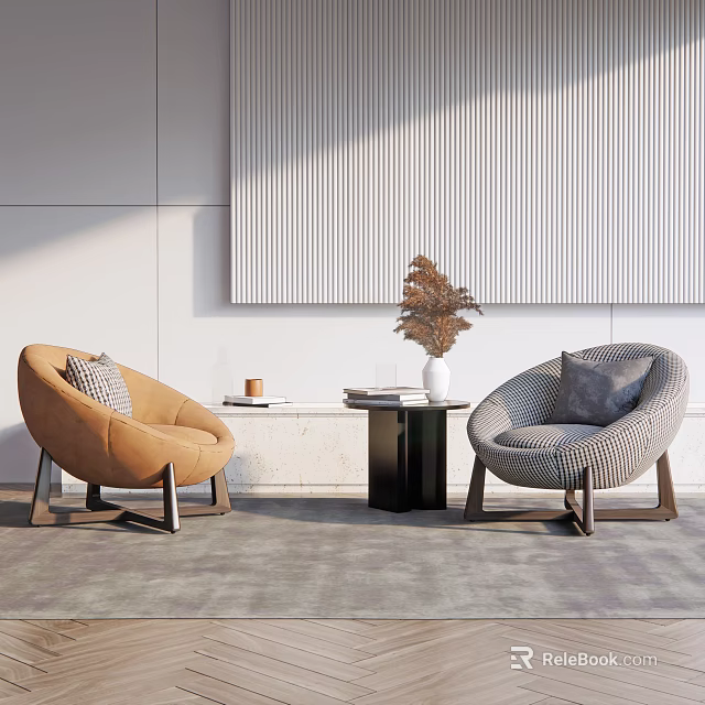 Modern Orange and Grey Leisure Sofa Set with Side Table and Decorative Items 3d model 