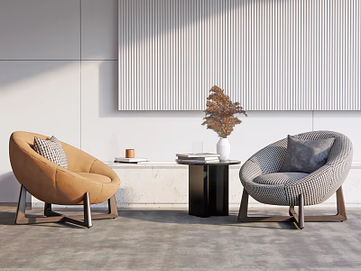Modern Orange and Grey Leisure Sofa Set with Side Table and Decorative Items 3d model