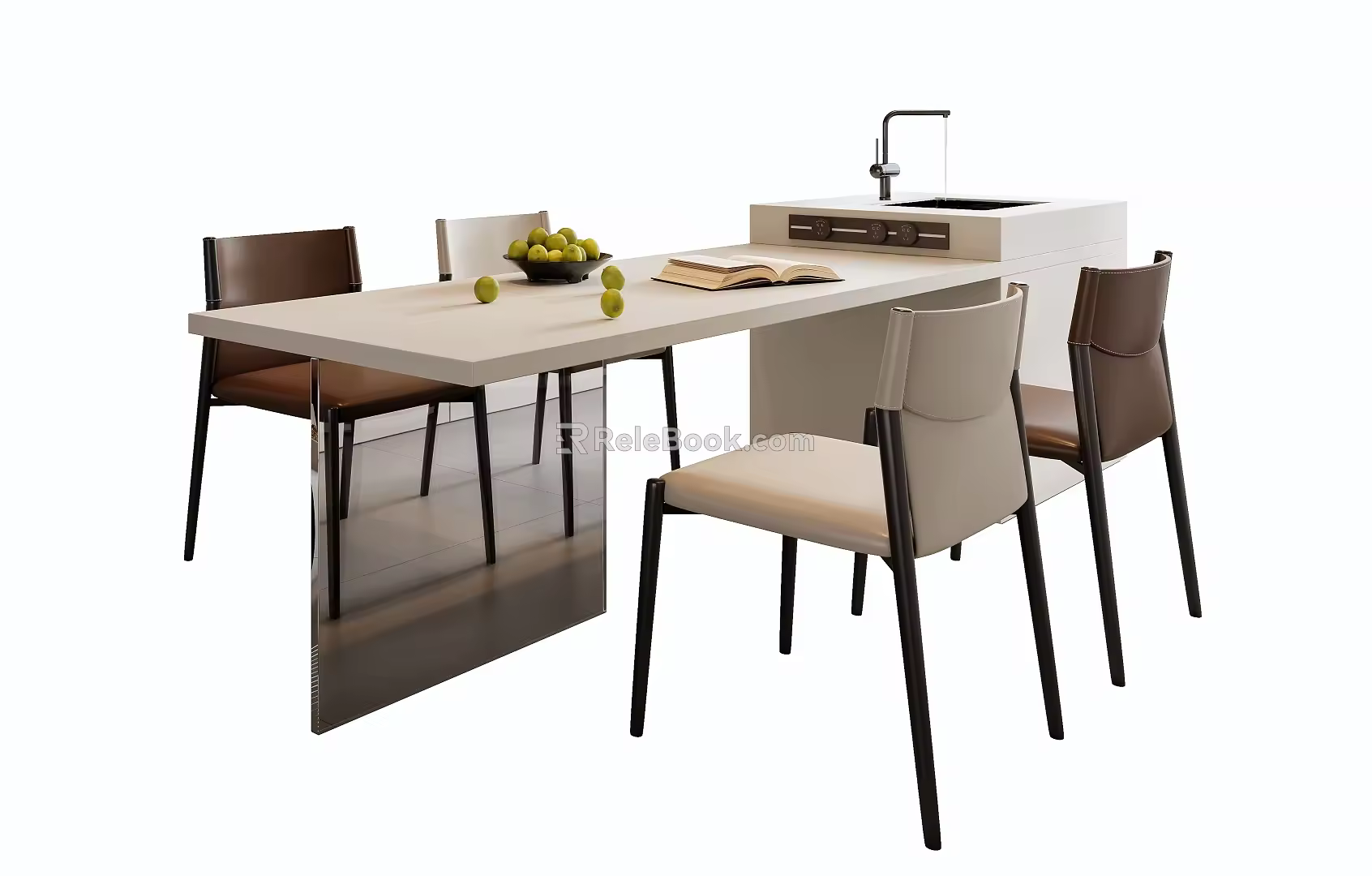 Modern Dining Table and Chair Combination Simple Dining Table and Chair Island Table Dining Table and Chair Leather Dining Chair Acrylic Dining Table Dining Table Decoration Fruit Sink 3d model