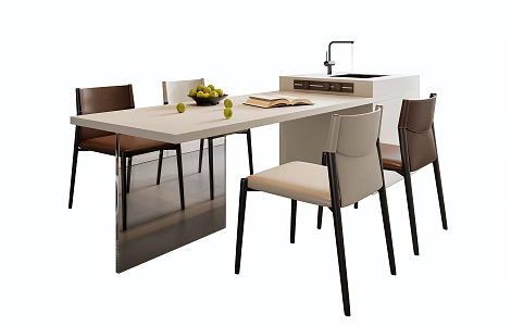 Modern Dining Table and Chair Combination Simple Dining Table and Chair Island Table Dining Table and Chair Leather Dining Chair Acrylic Dining Table Dining Table Decoration Fruit Sink 3d model