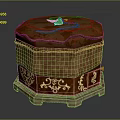 Brown Decorative Storage Box With Intricate Gold Patterns And Green Leaf Decoration On Top