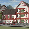 Traditional Ancient Architecture With Red And White Exterior Multi Story Structure And Trees