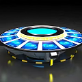 Futuristic Floating Circular Platform With Upper And Lower LED Light Structures