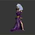 Game Movie Character In Purple Kimono Holding Blue Transparent Sword Traditional Updo Hairstyle