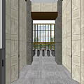Minimalist Front Desk Reception Corridor With Marble Walls Gray Flooring And Glass Doors