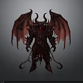 Fiery Red Demon Character With Large Wings Horns Armor And Chains