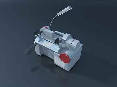 Gray Mechanical Device With Red Knob Handle And Adjustable Lever Arm 3d model
