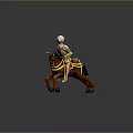 Silver Armor Knight Riding Brown Horse With Yellow Decorated Saddle Red Cushion Running Pose