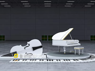 Music Themed Photo Check in Spot With White Piano Cello And Keyboard Platform Design 3d model