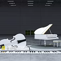 Music Themed Photo Check in Spot With White Piano Cello And Keyboard Platform Design