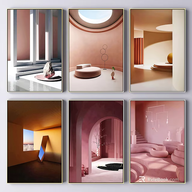 Modern Interior Design Collection With Pastel Tones Geometric Shapes And Minimalist Furniture 3d model 