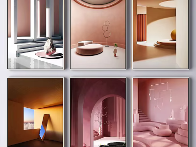 Modern Interior Design Collection With Pastel Tones Geometric Shapes And Minimalist Furniture 3d model