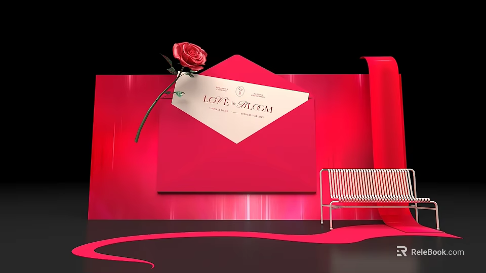 Love Museum Photo Check In Spot With Red Envelope Rose And Bench 3d model 