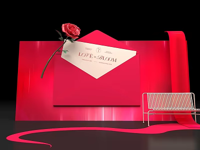 Love Museum Photo Check In Spot With Red Envelope Rose And Bench 3d model