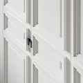 Elegant White TV Cabinet With Stylish Recessed Panel Doors And Sleek Matte Black Metal Handles