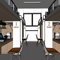 Modern School Dorm Room With Numbered Beds Desks Computers Orange Chairs And Plants 3d model