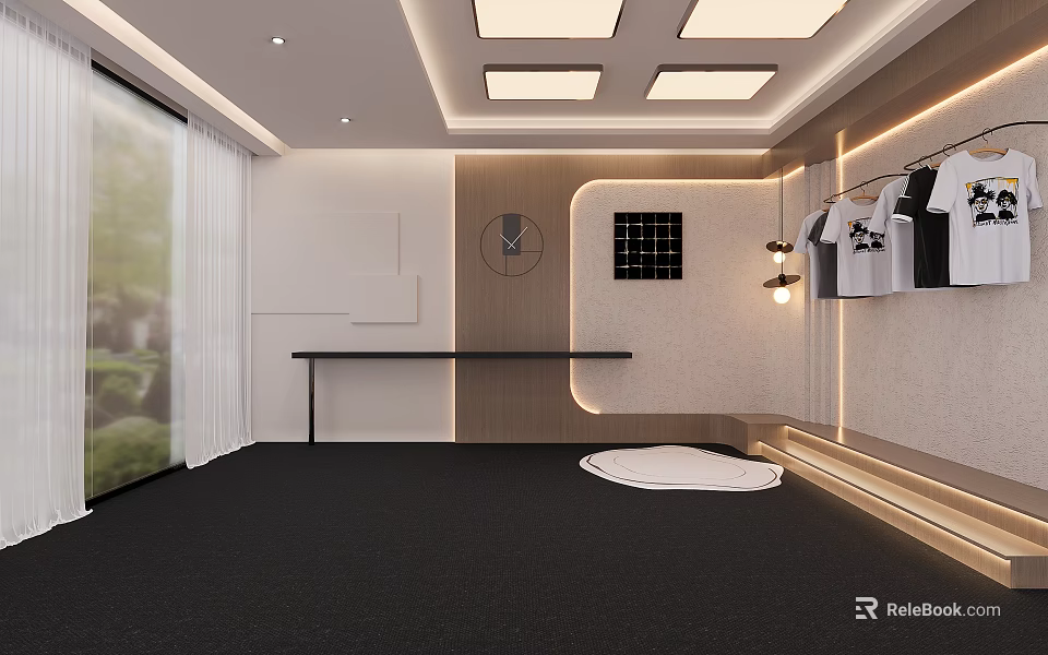 Modern Public Office Space Interior With Minimalist Design And Lighting Fixtures 3d model 