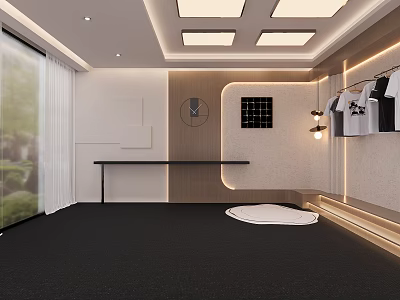 Modern Public Office Space Interior With Minimalist Design And Lighting Fixtures 3d model