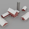 Scenic Rural Farm Landscape With Red Barns White Roofs And Silo Structure