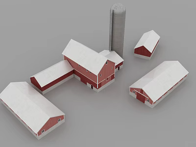 Scenic Rural Farm Landscape With Red Barns White Roofs And Silo Structure 3d model