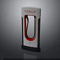 Tesla Electric Vehicle Charging Station With Red Accent And Black Frame