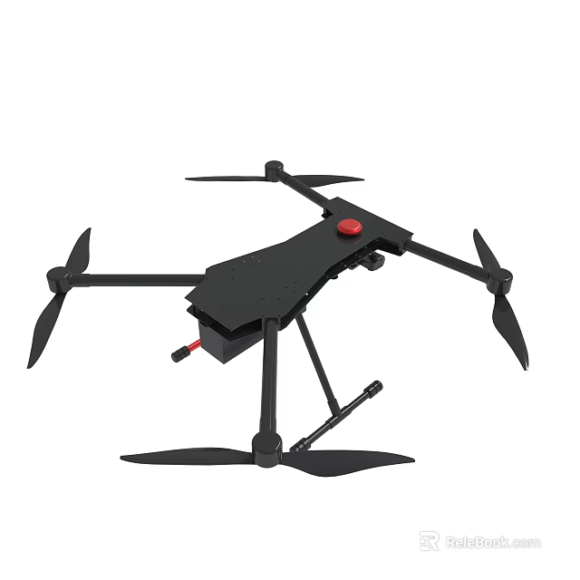 Black Drone Featuring Four Propellers Red Button And Landing Gear Design 3d model 