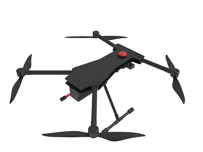Black Drone Featuring Four Propellers Red Button And Landing Gear Design 3d model