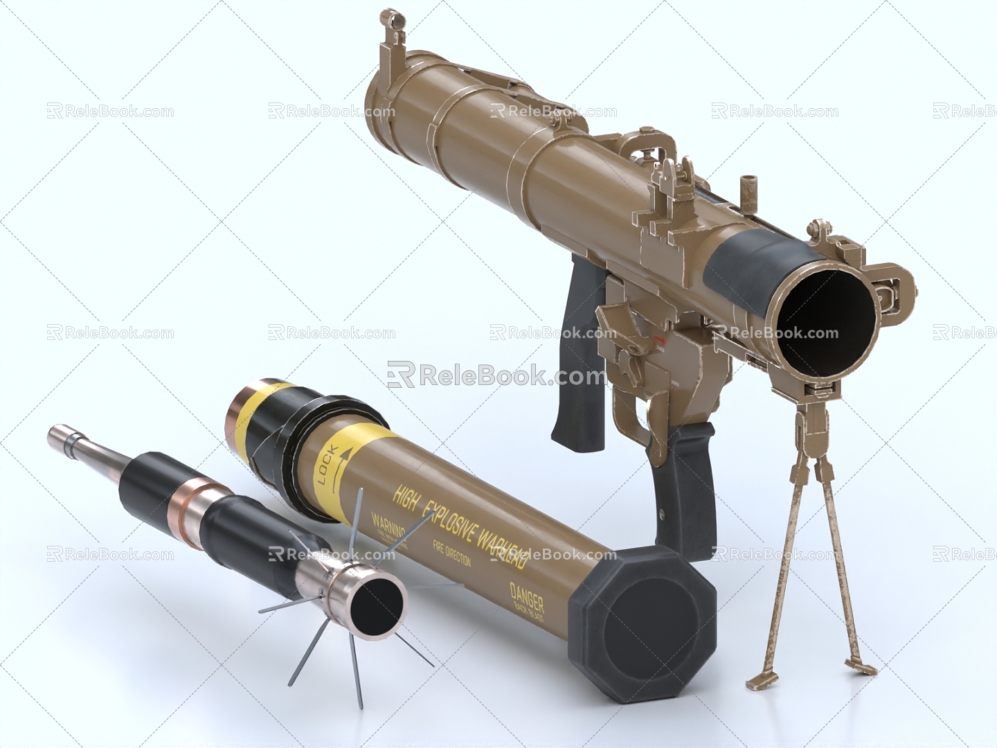 Bazooka anti-tank artillery shells RPG military weapons 3d model